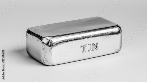 Shiny bar with the word 'Tin' isolated on gray background for industrial and mining themes photo