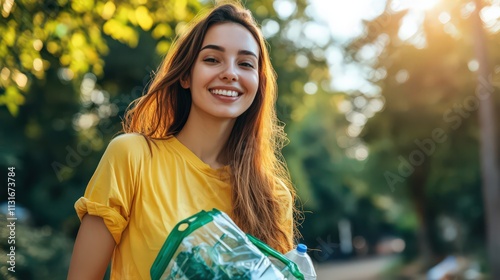 A woman blogger explores the benefits of a zero-waste lifestyle, inspiring happy families to reduce their environmental footprint photo