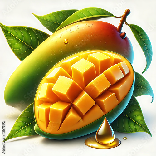 Mangoes are a rich source of VITAMIN A,B ,C.isolated on white background. front side of tastey mangoes .
 photo