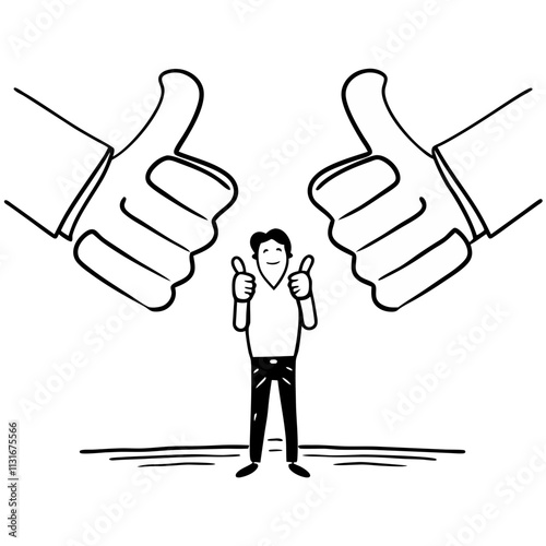 Obraz na płótnie Thumbs up concept, man holding thumbs up gesture, illustration w salonie
