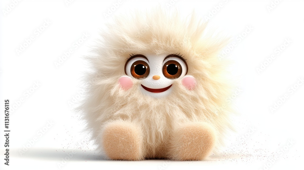 Obraz premium A cute cartoon marshmallow character with big eyes and a smile, sitting on a white background with tiny pink cheeks and a fluffy body.