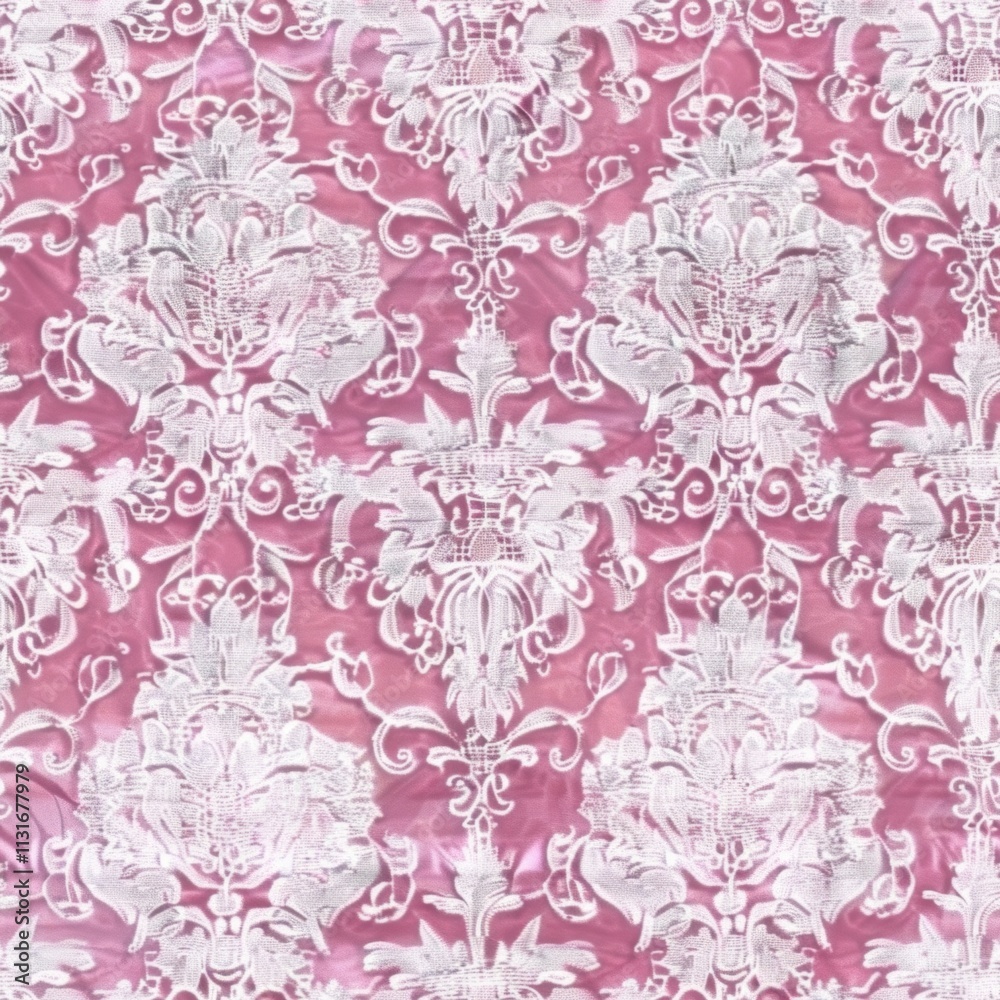 Fototapeta premium The design beautifully showcases an intricate white floral lace pattern against a richly textured purple background