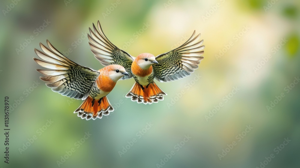 Fototapeta premium The two birds had vibrant colored feathers, with intricate patterns that seemed to shimmer in the sunlight