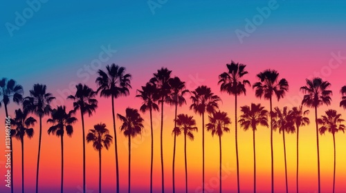 Sunset silhouette of palm trees coastal beach nature photography tropical paradise scenic view