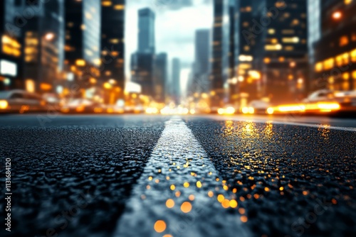 A vibrant city street at night, with blurred car lights and towering modern skyscrapers in the backdrop, conveying the energy and dynamism of urban life.