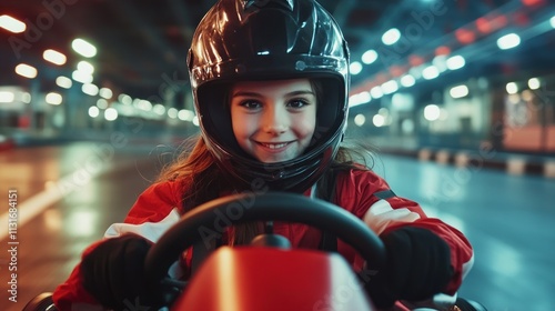 Young Girl Racing in a Go-Kart