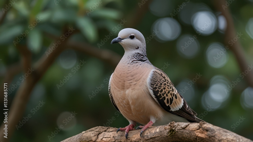 Obraz premium A close-up of a beautiful dove perched on a branch.
