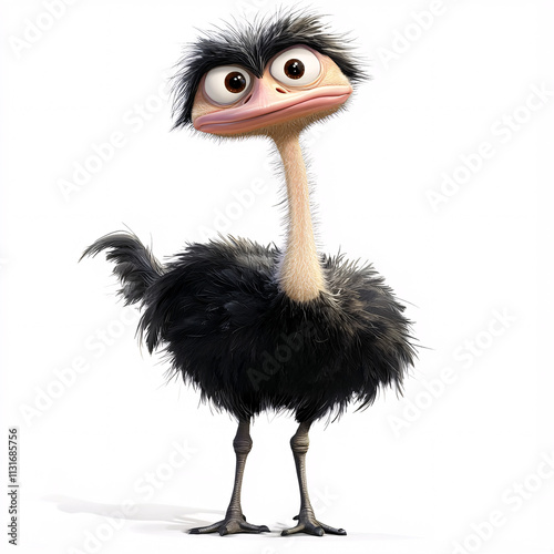 Humorous Ostrich Illustrations with Quirky Expressions and Playful Postures on a Minimalist White Background for Whimsical and Creative Design photo