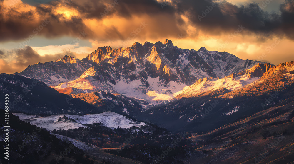 Obraz premium Golden hour mountain majesty. Goldenhour. Illustration