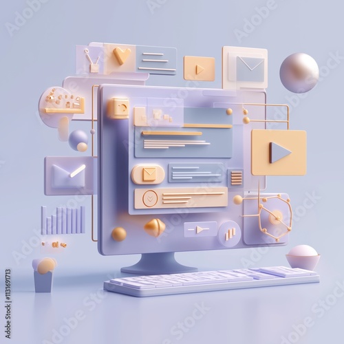 3D Scene Depicting Website Creation with Vibrant and Modern Elements