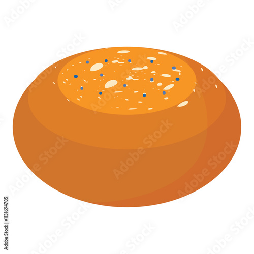 Round challah bread with seeds and festive toppings Vector