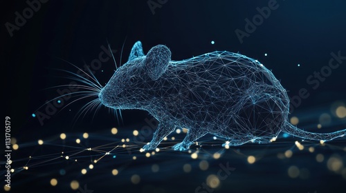 Abstract polygonal wireframe mouse on dark background.