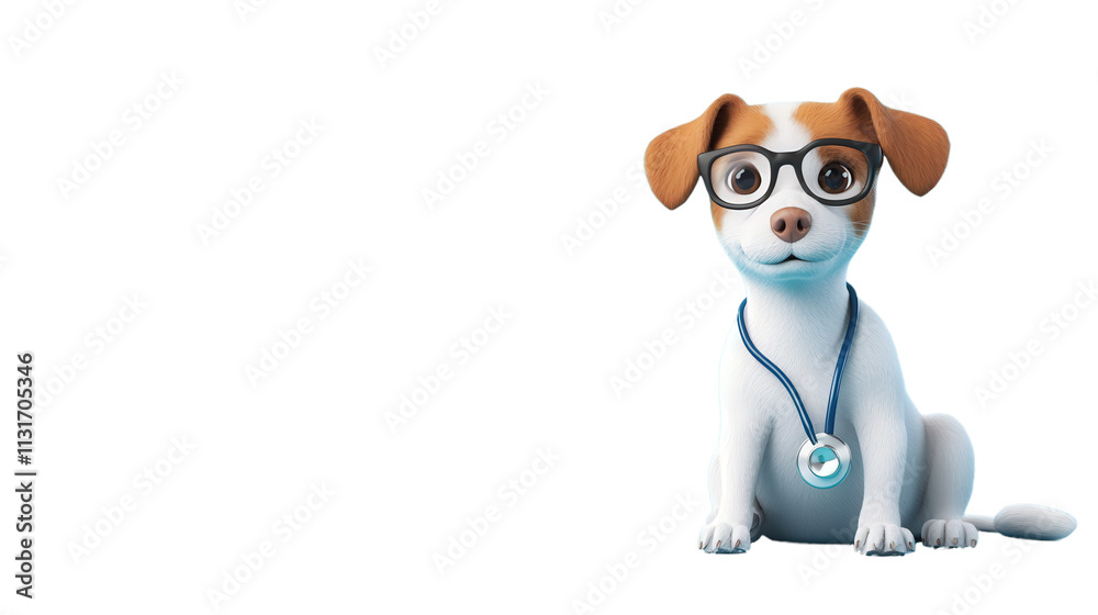 Fototapeta premium 3D illustration of a cute dog doctor isolated transparent png background