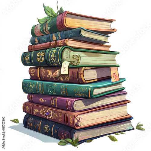 Stack of books clipart illustration on white background  photo