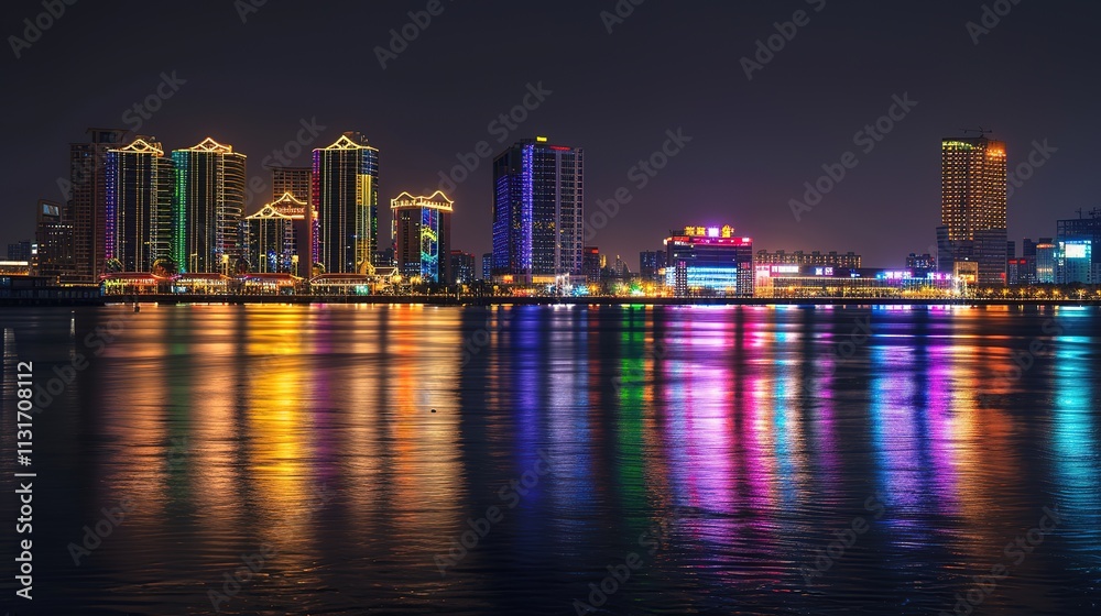 Obraz premium Black architecture romantic city neon ligh
