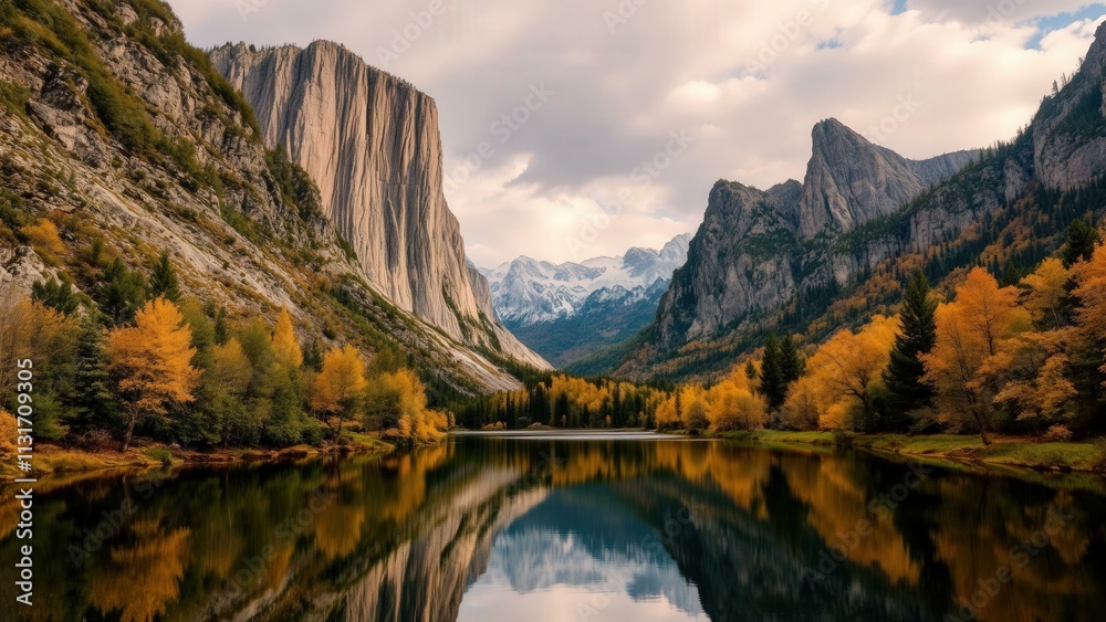 Obraz premium Autumn Reflections in Yosemite Valley: A Serene Landscape for Nature Lovers
