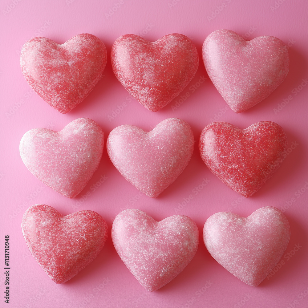 Obraz premium Pink and red Valentine's Day heart candies arranged neatly