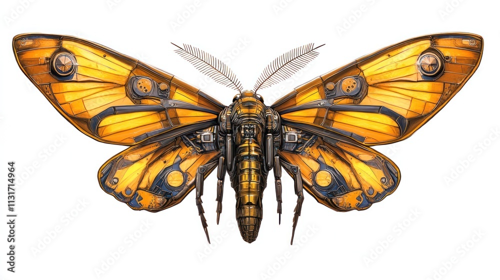 Obraz premium Steampunk butterfly with intricate mechanical wings and body.