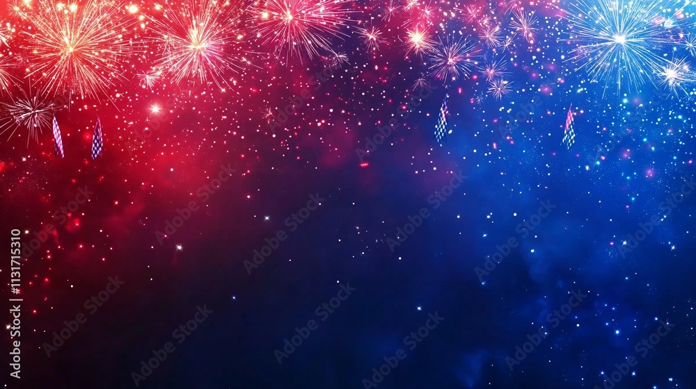 Obraz premium Festive Fireworks Background: Red & Blue Celebration