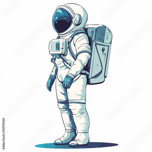 Futuristic Woman Astronaut Cartoon Vector Illustration in Blue Lines