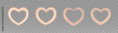 Glowing Bright Heart. Shiny Gold Heart Shape With Bokeh Glitter. Valentine's Day Design Element