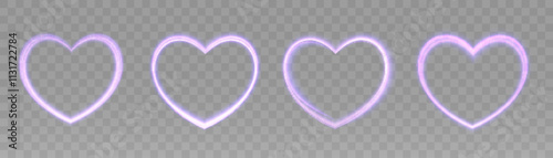 Glowing Bright Heart. Shiny Purple Heart Shape With Bokeh Glitter. Valentine's Day Design Element