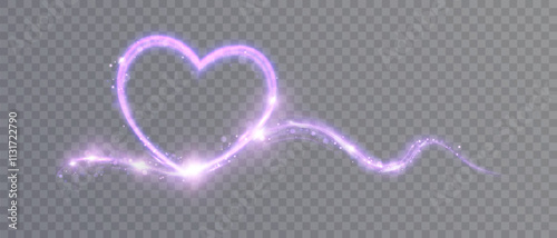 Glowing Bright Heart. Shiny Purple Heart Shape With Bokeh Glitter. Valentine's Day Design Element