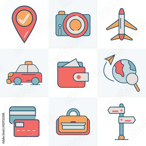 travel icons set traveling and Tourism