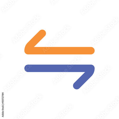 A minimalist abstract graphic featuring two opposing arrows in orange and blue suggesting conflicting directions.