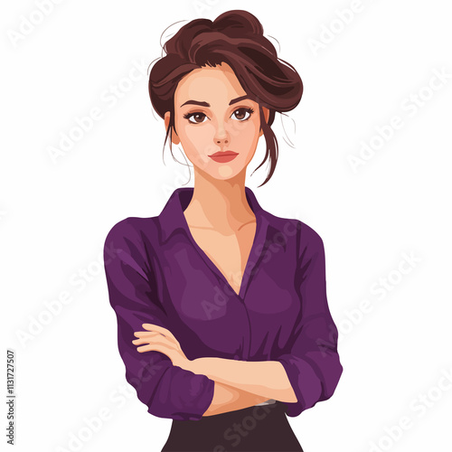Professional woman wearing purple blouse character vector illustration for business avatar