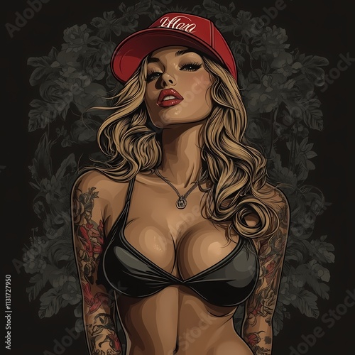 Stylish Anime Pin-Up Girl Tattoo Logo Vector Illustration