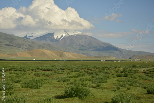 A local nomadic family's summer pasture in Altai Tsambagarav mountains in Western Mongolia