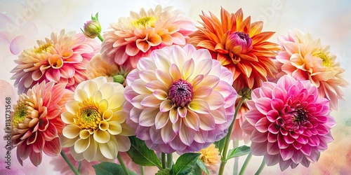 Dahlia Double Exposure Watercolor Wedding Invitation Design - Greeting Card Template