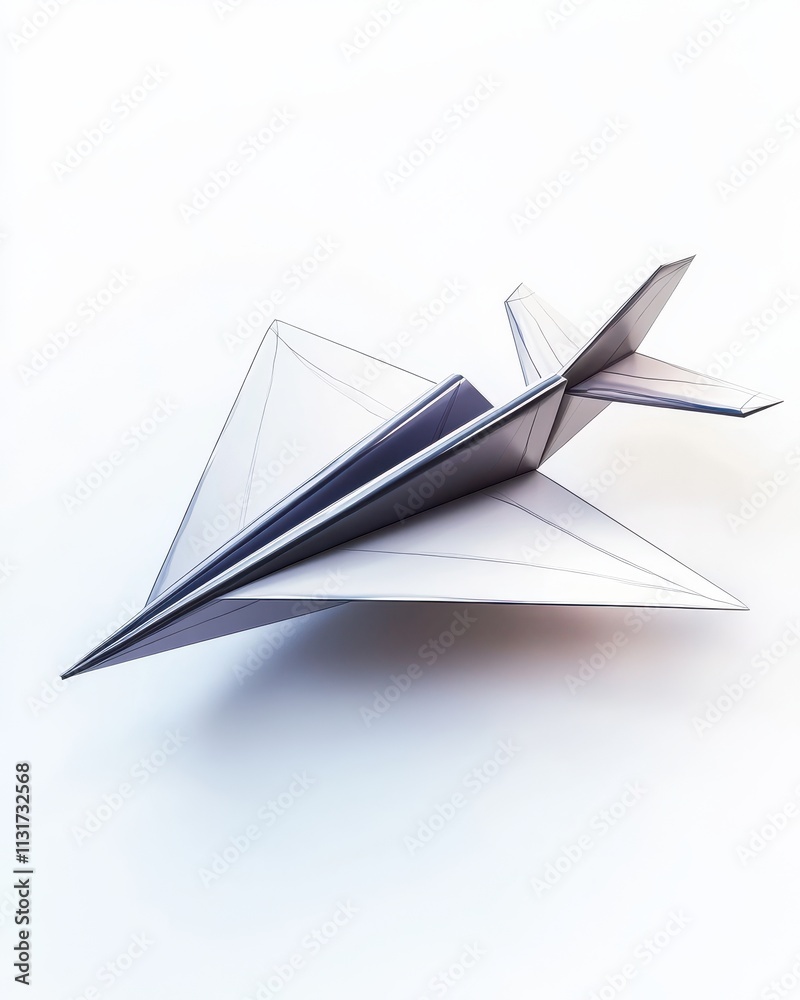 Naklejka premium A sleek, minimalist paper airplane design resting on a clean, bright surface.