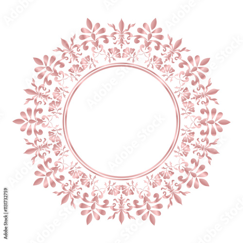 Damask Round Wreath rose gold circular ornament flower Abstract pattern, Classic Victorian traditional style, illustration Vintage Design, Floral frames, Mandala border, Antique, Moroccan frame