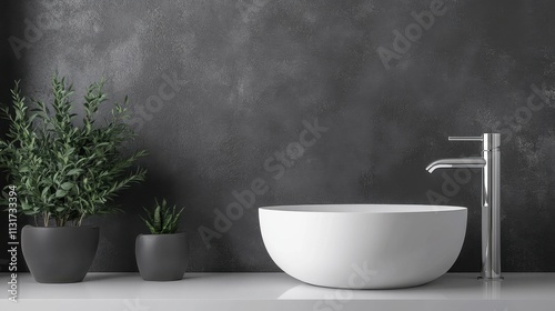 Wallpaper Mural Modern Gray Bathroom with Chic White Sink Torontodigital.ca