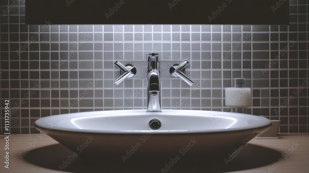 Fototapeta premium Modern White Sink with Streamlined Faucet Design