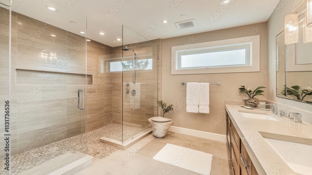 Fototapeta premium Modern High-End Bathroom with Glass Shower Partition