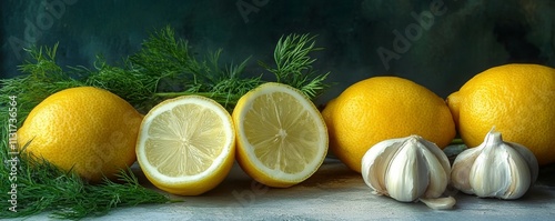 Garlic, dill and lemon detail