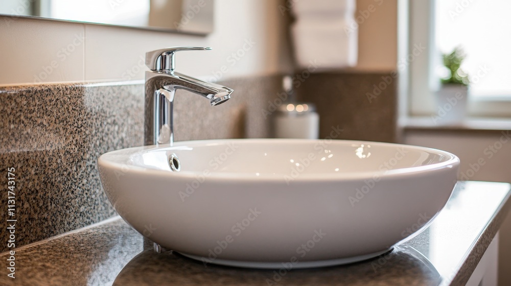 Fototapeta premium Clean Stylish Bathroom Washbasin Close-Up