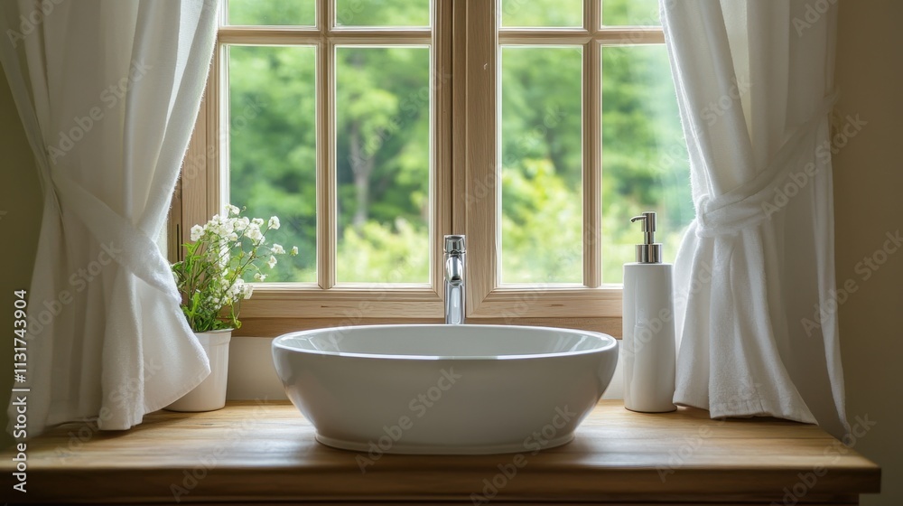 Fototapeta premium Bright and Airy Bathroom with Natural Light
