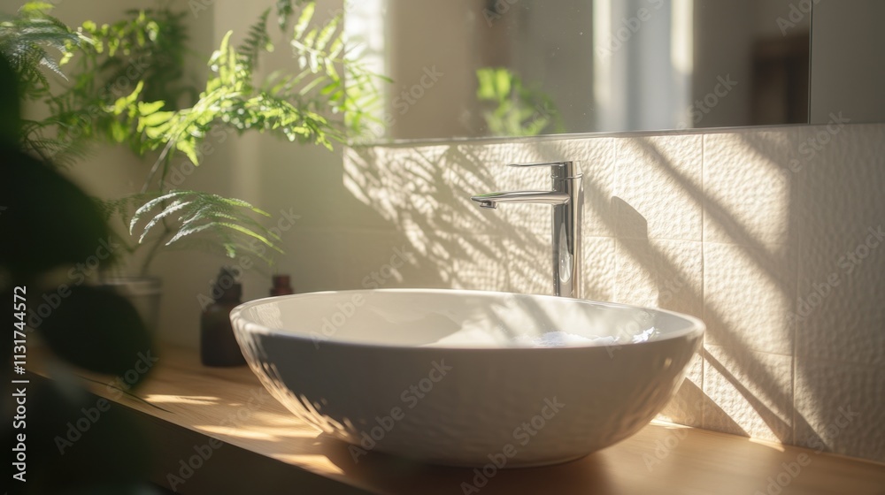 Fototapeta premium Elegant Ceramic Sink in Bright Bathroom Setting