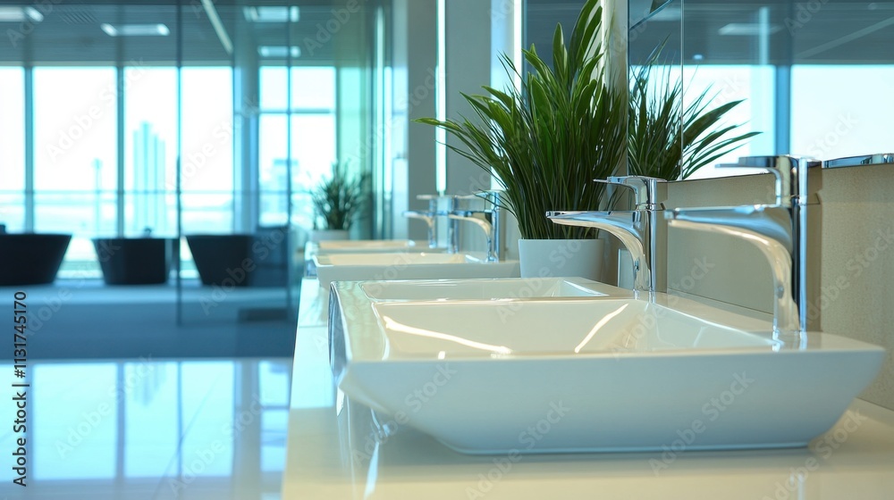 Fototapeta premium Minimalist Bathroom with Clean White Sink and Modern Design
