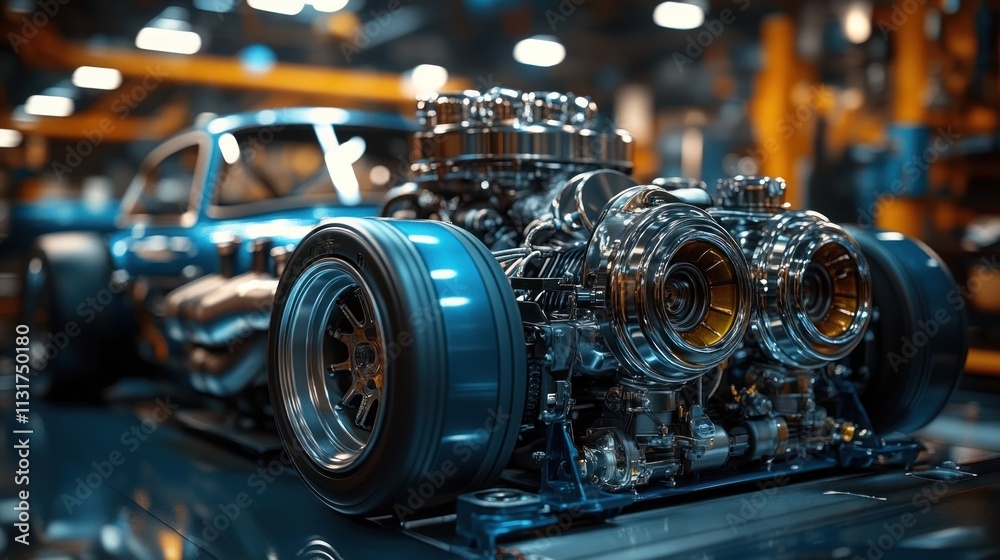 Fototapeta premium A close-up view of a high-performance car engine showcasing intricate details and design.