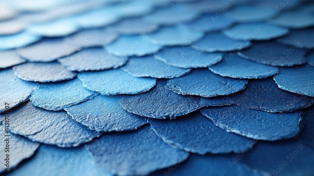 Fototapeta premium A close-up view of overlapping blue scales resembling fish skin or decorative tiles.