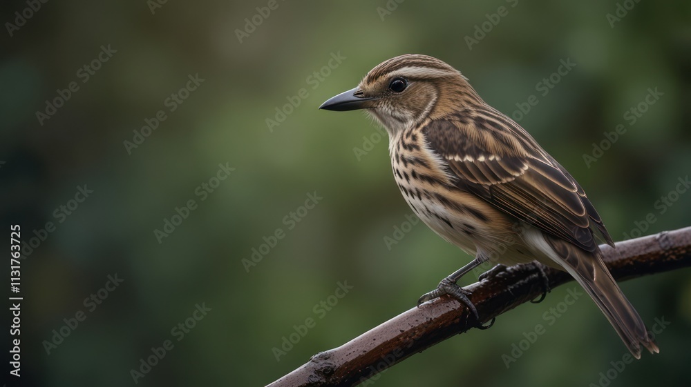 Fototapeta premium Small brown bird perched on a branch.