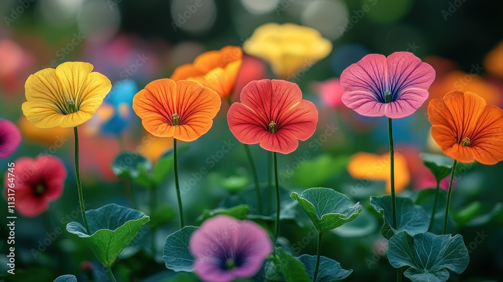 Obraz premium Vibrant colorful flowers blooming in a garden.
