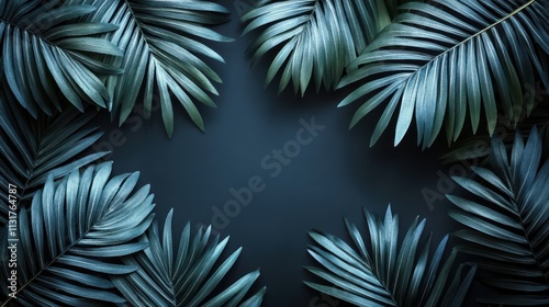 Tropical Leaves Frame Lush Foliage Dark Background Green Vivid Contrast Peaceful Atmosphere Botanical Design