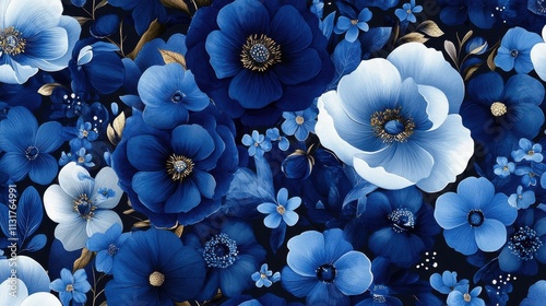 Floral Symphony Vibrant Blue Blooms Blooms, Petals Contrasting Shades, Botanical Elegance, Nature Artistry