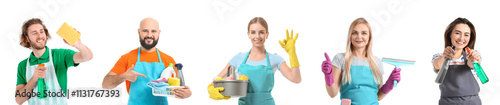 Set of people with cleaning...